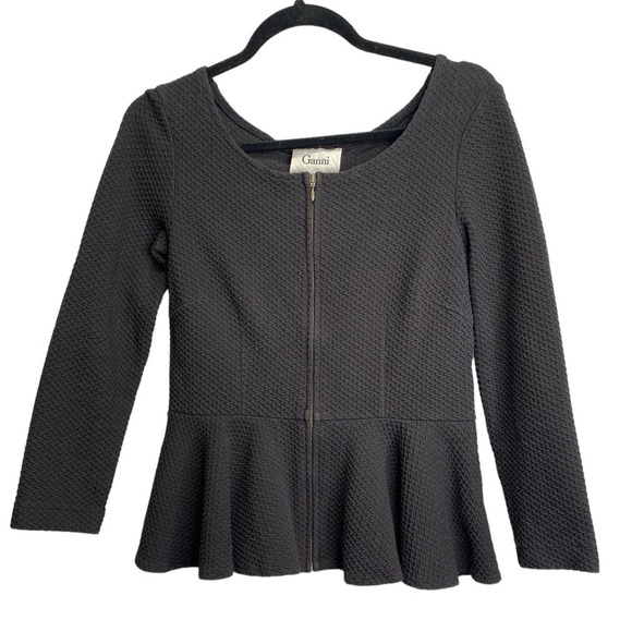 Ganni‎ Zip Front Textured Peplum Sweater - Picture 2 of 5